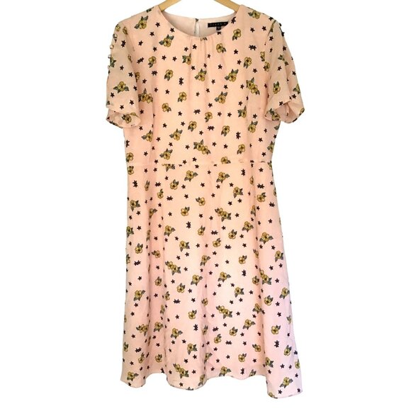 Tiana B. Womens Floral Print Dress Size 14 Peach With Black & Yellow Flowers - Picture 4 of 11